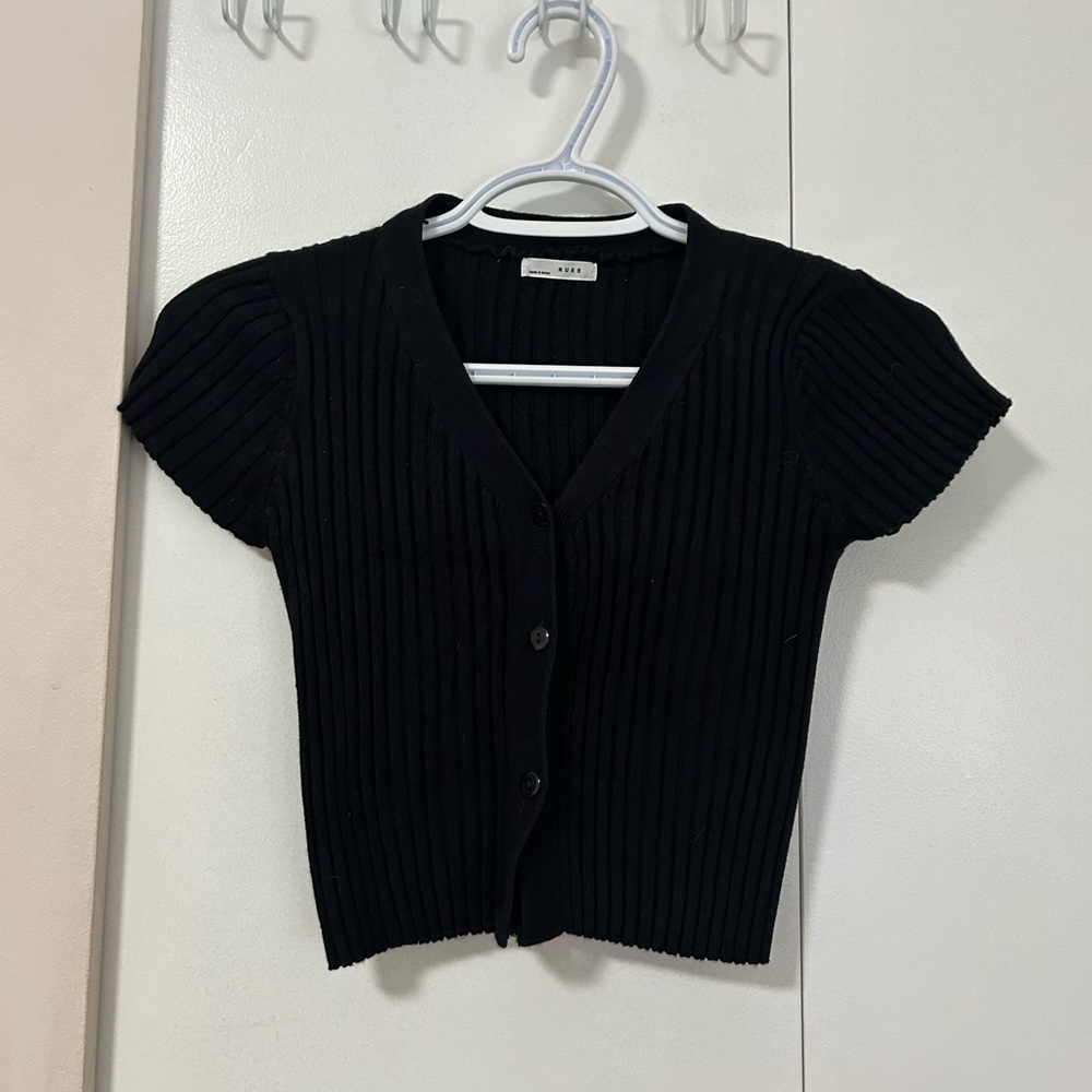 Black Ribbed Button Up Shirt